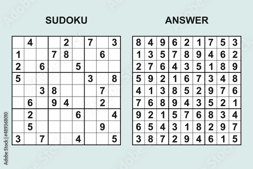 Vector sudoku with answer 458. Puzzle game with numbers.