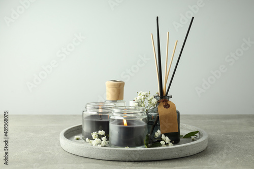 Cozy composition with scented candles for relaxation