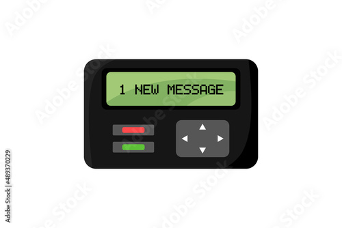 Pager isolated. Retro telecommunication device from 90s. Vector flat illustration of black pager on white background photo