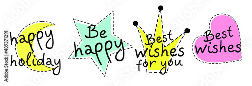 March 8th. Birthday. happy holiday.best wishes. congratulations for girls. stickers for the princess.simple vector illustrations. princess accessories. crown, star, heart. bright colors