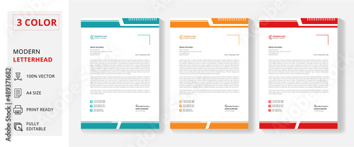 Creative Modern  & Clean business style letterhead. Minimalist concept business style letterhead template design. letterhead design in red, yellow, green & blue for a corporate office. set to print