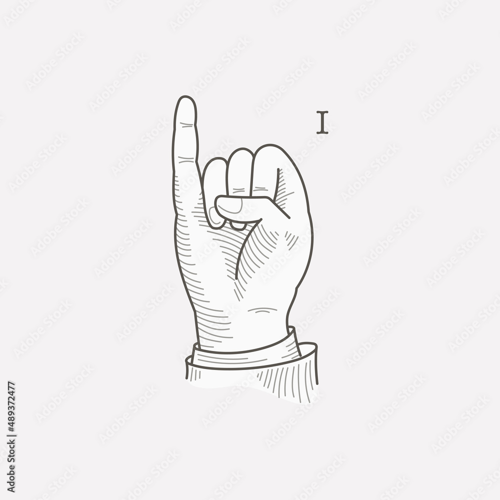 Obraz premium I letter logo in a deaf-mute hand gesture alphabet.