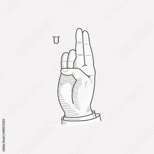 U letter logo in a deaf-mute hand gesture alphabet.