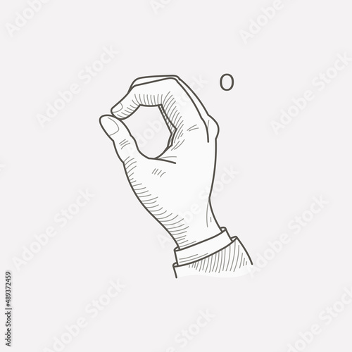 O letter logo in a deaf-mute hand gesture alphabet.