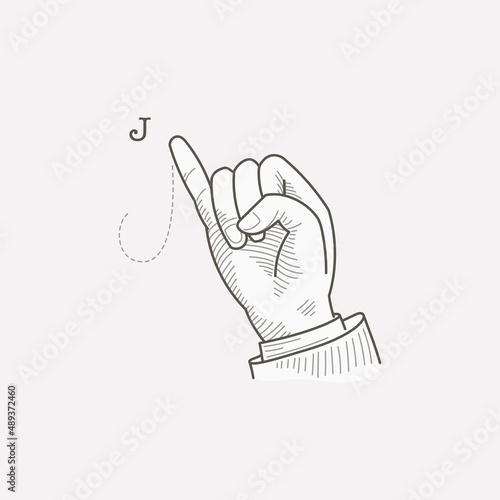 J letter logo in a deaf-mute hand gesture alphabet. photo