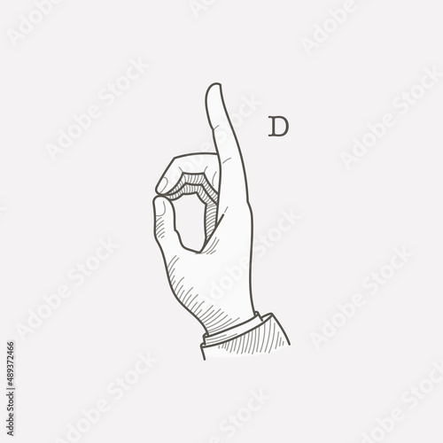 D letter logo in a deaf-mute hand gesture alphabet.