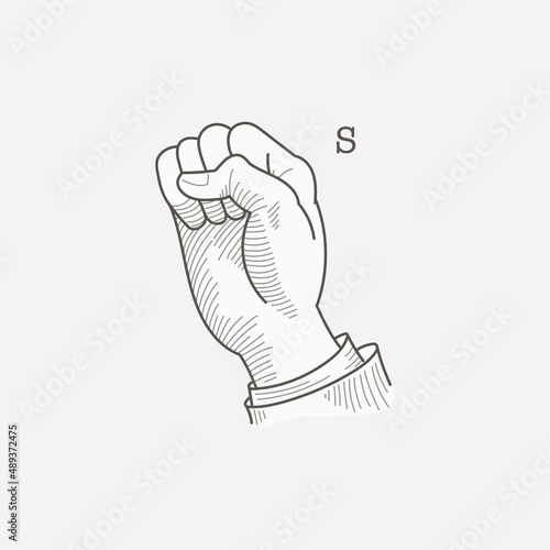 S letter logo in a deaf-mute hand gesture alphabet.