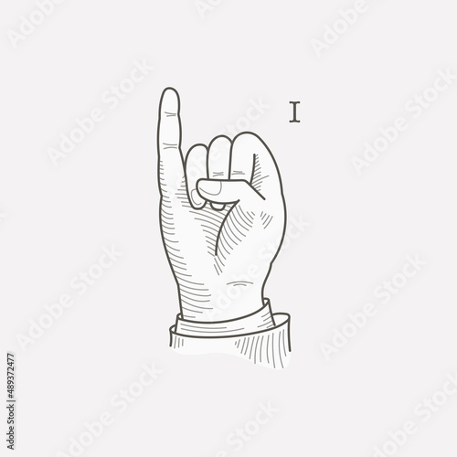 I letter logo in a deaf-mute hand gesture alphabet.