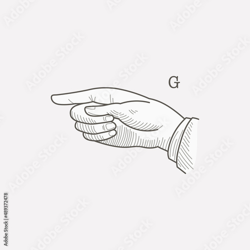 G letter logo in a deaf-mute hand gesture alphabet.