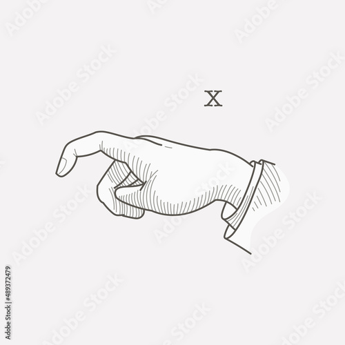X letter logo in a deaf-mute hand gesture alphabet.