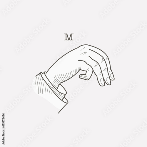 M letter logo in a deaf-mute hand gesture alphabet.