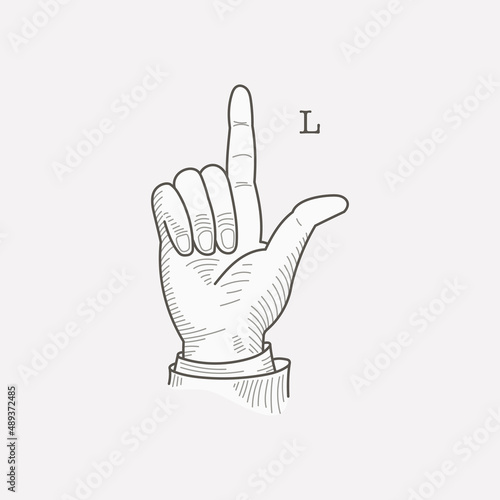 L letter logo in a deaf-mute hand gesture alphabet.