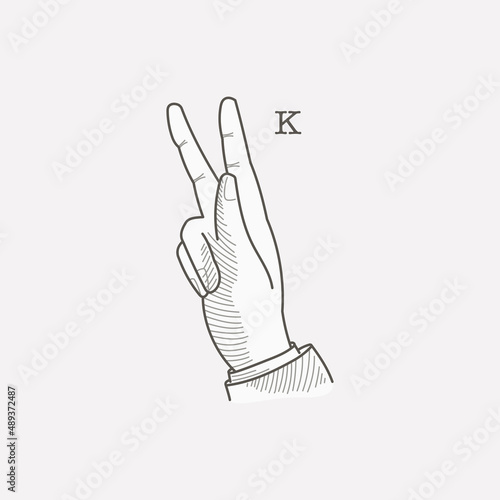 K letter logo in a deaf-mute hand gesture alphabet.