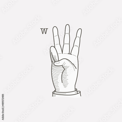 W letter logo in a deaf-mute hand gesture alphabet.