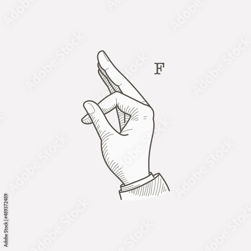 F letter logo in a deaf-mute hand gesture alphabet.