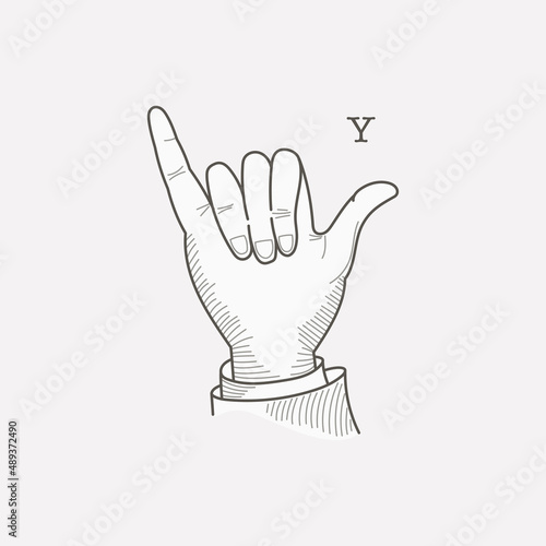Y letter logo in a deaf-mute hand gesture alphabet.