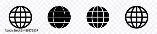Globes icons set. Vector black icons. Clipart isolated on white background.