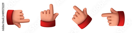 Set of hand pointers. Soft matte plastic hands. Toy pointers, toy brushes. Vector clipart isolated on white background.