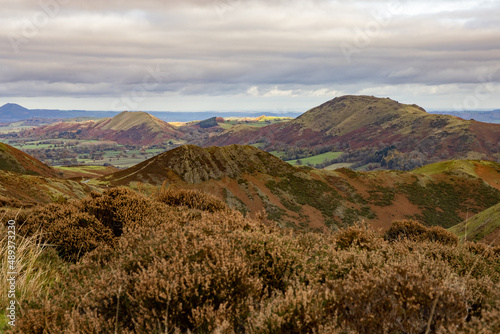 Undulating scenery of Long Mynd in the Shropshire Hills, looking towards the south photo