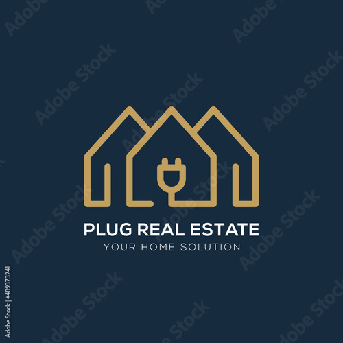 minimalist house logo, house and power plugs, very suitable for logo templates, vector icons, real estate, etc.