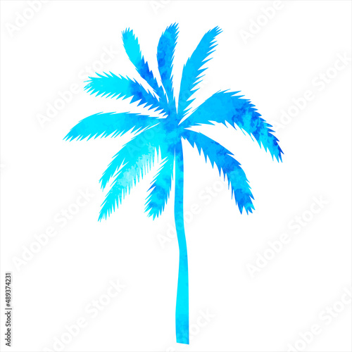 palm tree blue watercolor silhouette  isolated vector