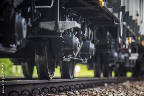 Konstfotografi Close-up on a Train Car Undercarriage, passenger train, freight train