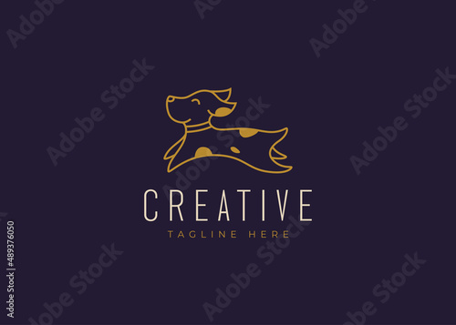 Dalmatian Care Logo Design Template. Cute Dog Icon Line Art Vector