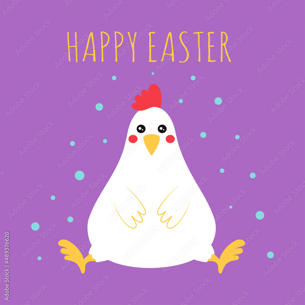 cartoon easter card with cute chicken in flat style cartoon easter card with cute chicken in flat style