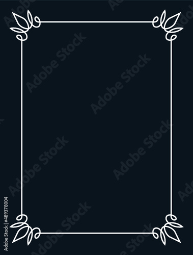 Vector border frame on black background in goth style. Simple rectangular billboard, poster, card, plaque, signboard, sticker, or label 