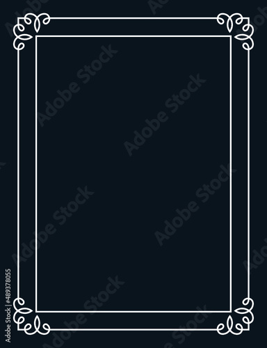 Vector border frame. Background or book page. Simple rectangular billboard, poster, card, plaque, signboard, sticker, or label 
