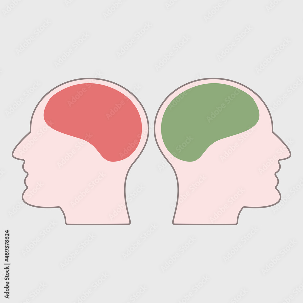 Human male head with green and red brain Human male head with green and red brain