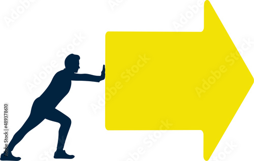 Hombre empujando una flecha. Avanzar, subir. Negocio en crecimiento. Vector sin fondo. fondo transparente