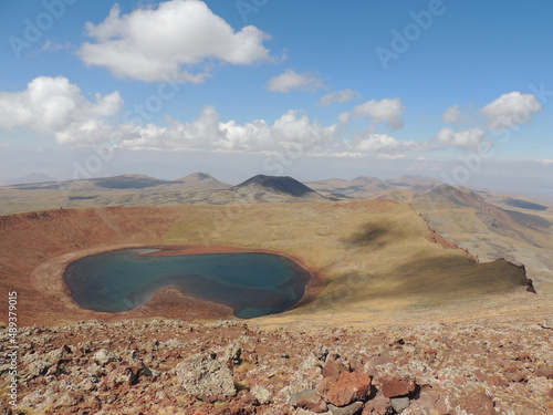 Beautiful view of a small pond in the middle of the desert photo