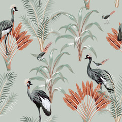 Papier peint photo Style vintage patrons Grues vintage bananiers fond gris exotique  © good_mood