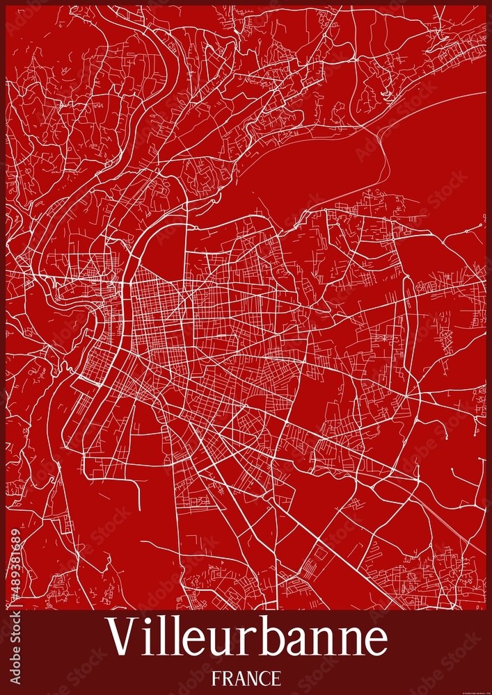 Fototapeta premium Red map of Villeurbanne France.