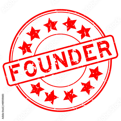 Grunge red founder word with star icon round rubber seal stamp on white background
