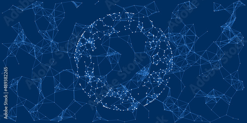 Dark Blue Futuristic 3D Global Networks Concept with Globe - Abstract Polygonal Digital Connections and Glowing Network Nodes - Future Technology Background, Creative Design Template