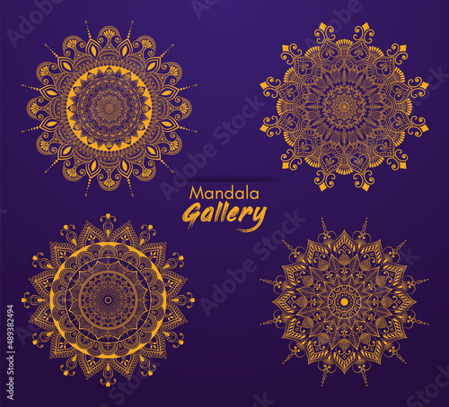 mandala gold color art vector set 