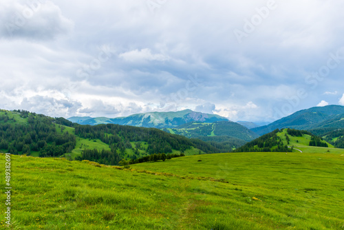 Fototapeta Naklejka Na Ścianę i Meble -  A picturesque landscape view of the French Alps mountains on a cloudy summer day (Valberg, Alpes-Maritimes, France)