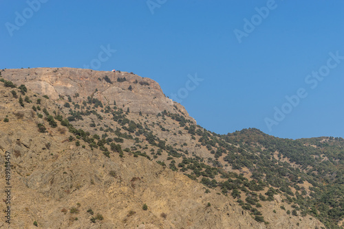 Seascape with a view of the rocky coastline.