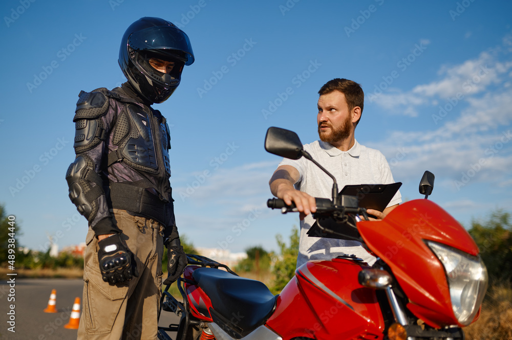 Driving lesson on motordrome, motorcycle school Driving lesson on motordrome, motorcycle school