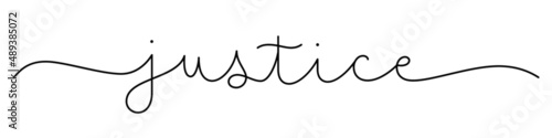 JUSTICE black vector monoline calligraphy banner with swashes