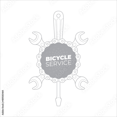 Vector simple circular emblem with the inscription bicycle service. Isolated on white background.