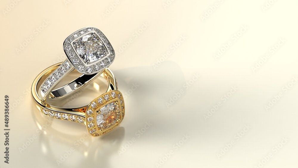 two precious diamond rings with cushion stone
