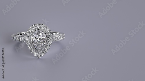 Cuadro en lienzo isolated white gold engagement ring with pear shape diamond stone