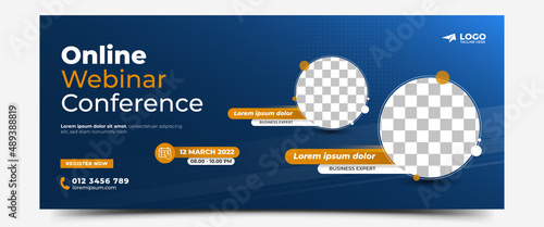 Webinar invitation horizontal banner design template. Editable modern banner with place for the photo. Usable for banner, cover, and header