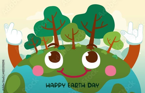 Plenty Earth With Smiley Face Show I Love You Hand Gesture