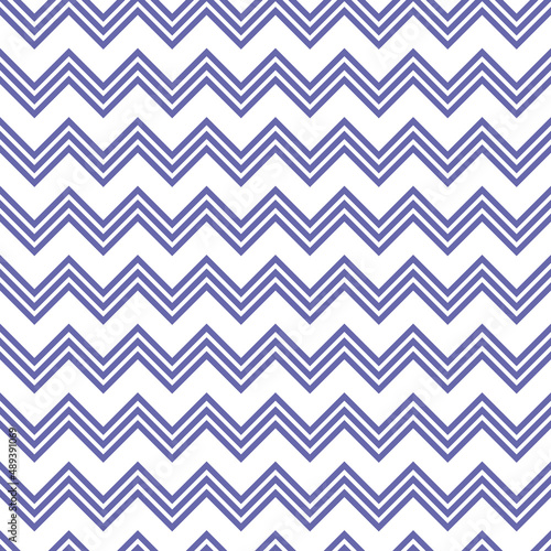 Color of year 2022 very peri seamless zig zag pattern, vector illustration. Chevron zigzag pattern with violet lines on white background. Abstract background for scrapbook, print and web