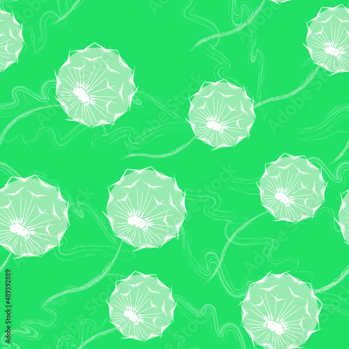 seamless floral pattern with dandelions. Green.