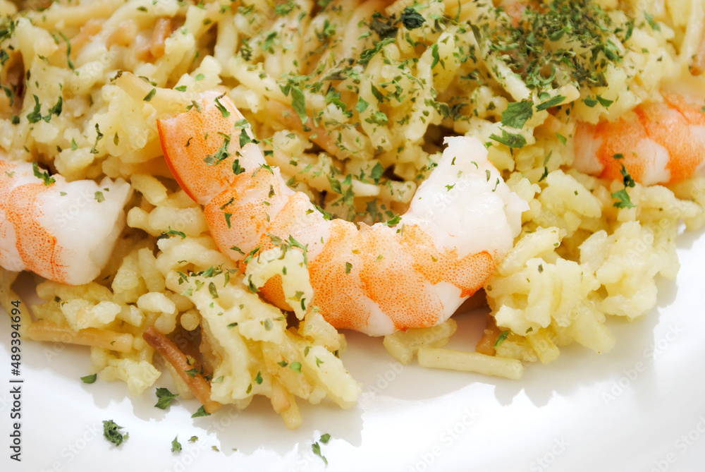 Close Up of Shrimp Scampi with Wild Rice and Vermicelli Close Up of Shrimp Scampi with Wild Rice and Vermicelli